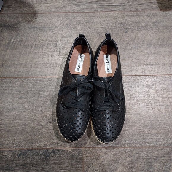 Steve Madden Shadow Laceup Leather Espadrilles 2" Plateform Star Cutout Summer - Picture 12 of 14